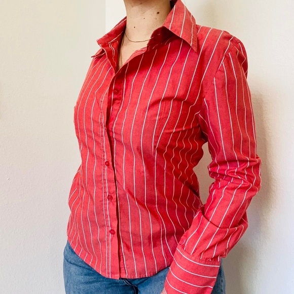 Pena House candy pinstripe collared button up long sleeve dress shirt - Picture 3 of 4